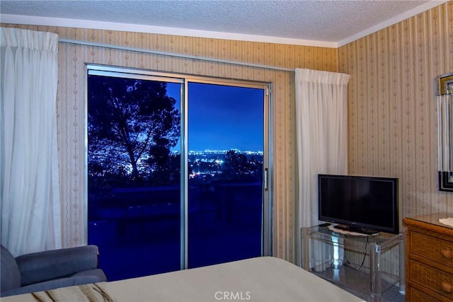 3935 Oakfield Dr, Sherman Oaks, CA 91423 - bedroom with a textured ceiling and ornamental molding