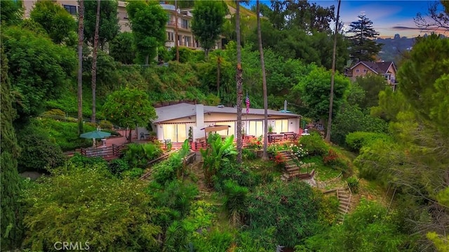 3935 Oakfield Dr, Sherman Oaks, CA 91423 - back of house at dusk with stairs