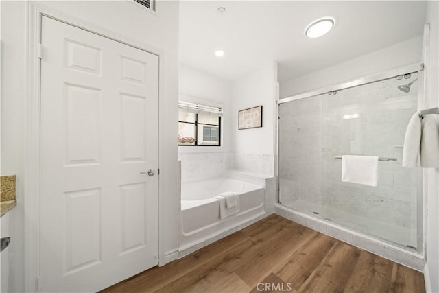 879 Michigan Blvd Unit B, Pasadena, CA 91107 - full bath with a bath, a shower stall, and wood finished floors