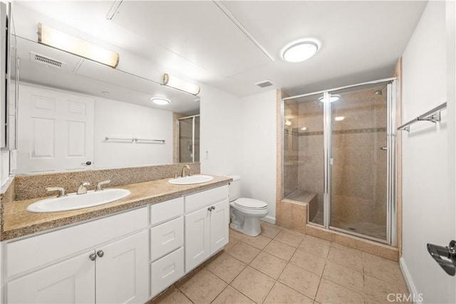 879 Michigan Blvd Unit B, Pasadena, CA 91107 - full bathroom with tile patterned floors, double vanity, a shower stall, and toilet