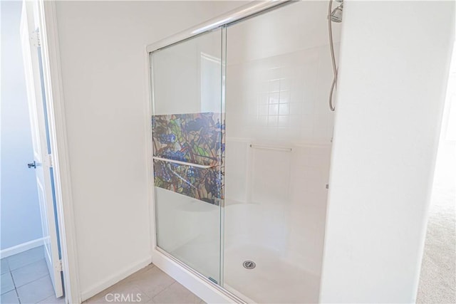 21836 Moveo Dr, Saugus, CA 91350 - bathroom featuring a shower stall and tile patterned flooring