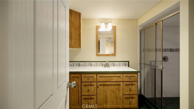 2468 Silverstrand Ave, Hermosa Beach, CA 90254 - bathroom featuring vanity, a shower stall, and a chandelier