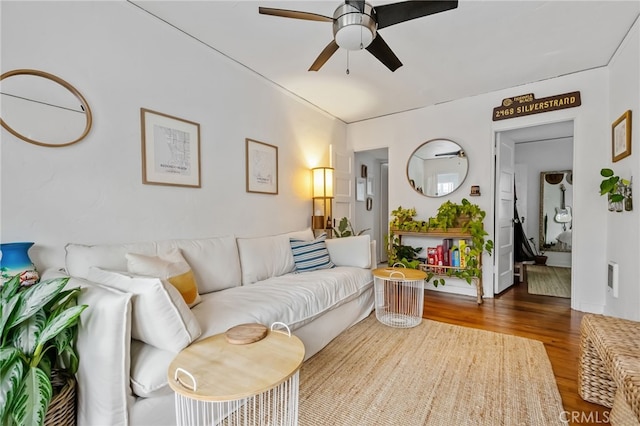 2468 Silverstrand Ave, Hermosa Beach, CA 90254 - living area with a ceiling fan and wood finished floors