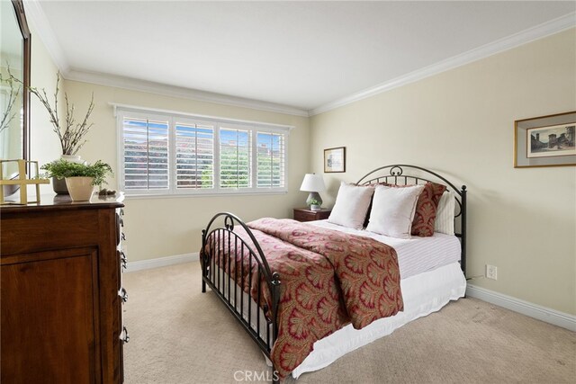 1162 Castlegate, North Tustin, CA 92705 - bedroom with light colored carpet, baseboards, and ornamental molding
