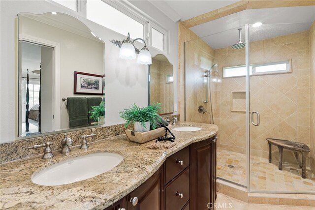 1162 Castlegate, North Tustin, CA 92705 - bathroom with double vanity and a shower stall