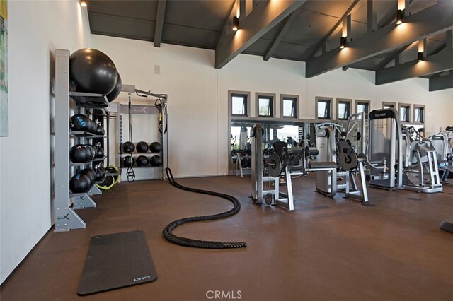 78 Patria, Rancho Mission Viejo, CA 92694 - gym with beam ceiling and high vaulted ceiling