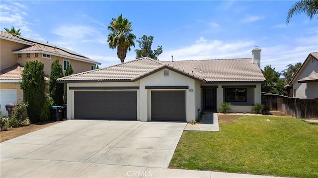 26577 Trumble Rd, Menifee, CA 92585 - single story home featuring stucco siding, a garage, a tiled roof, and concrete driveway
