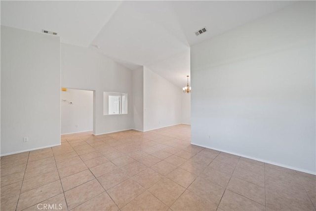 26577 Trumble Rd, Menifee, CA 92585 - spare room with a chandelier, light tile patterned flooring, and high vaulted ceiling