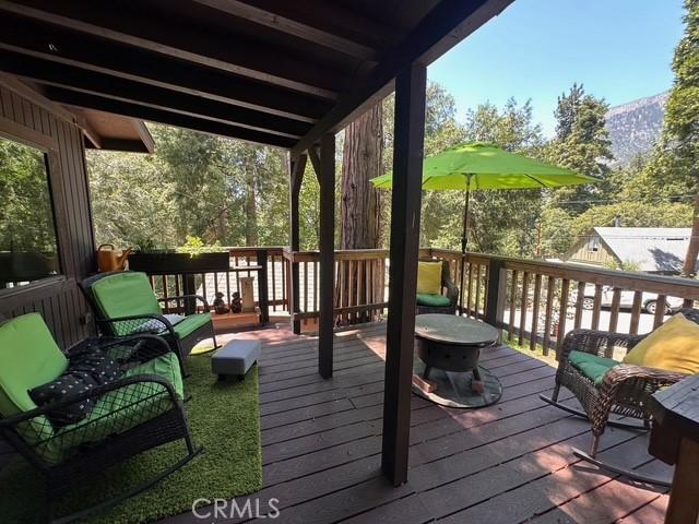 41141 Oak Dr, Forest Falls, CA 92339 - wooden terrace featuring a mountain view