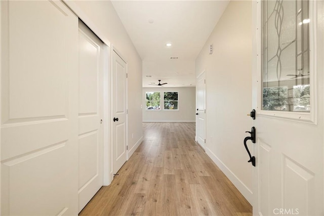2395 Tokay Ct, Paradise, CA 95969 - hallway featuring light wood-style floors, baseboards, and recessed lighting