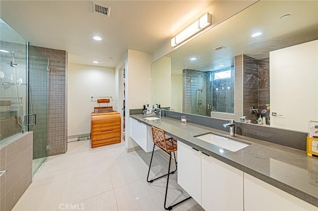 4813 Oakwood Ave Unit 201, Los Angeles, CA 90004 - bathroom featuring vanity, a stall shower, tile patterned floors, and recessed lighting