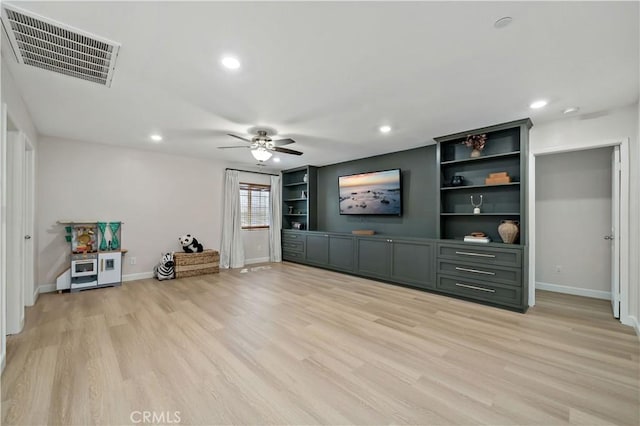 29377 Wyatt Earp Way, Winchester, CA 92596 - unfurnished living room with light wood-type flooring, baseboards, recessed lighting, and ceiling fan
