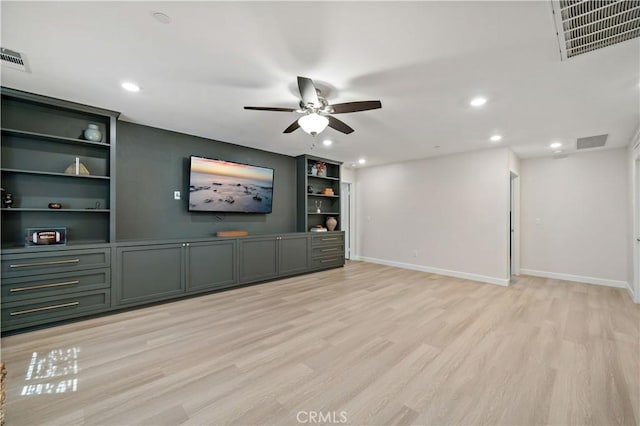 29377 Wyatt Earp Way, Winchester, CA 92596 - unfurnished living room with light wood-style flooring, a ceiling fan, recessed lighting, and baseboards