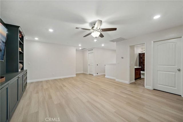 29377 Wyatt Earp Way, Winchester, CA 92596 - unfurnished living room featuring a ceiling fan, light wood-style floors, recessed lighting, and baseboards