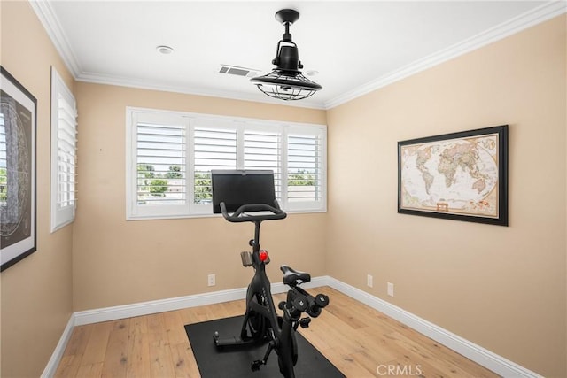 6021 Saddletree Ln, Yorba Linda, CA 92886 - workout area featuring hardwood / wood-style floors and ornamental molding