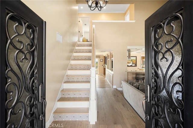 6021 Saddletree Ln, Yorba Linda, CA 92886 - staircase with wood-type flooring and ornamental molding