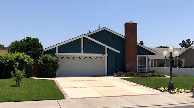 10616 Portsmouth Ct, Riverside, CA 92503 - ranch-style house featuring a garage, driveway, and a chimney