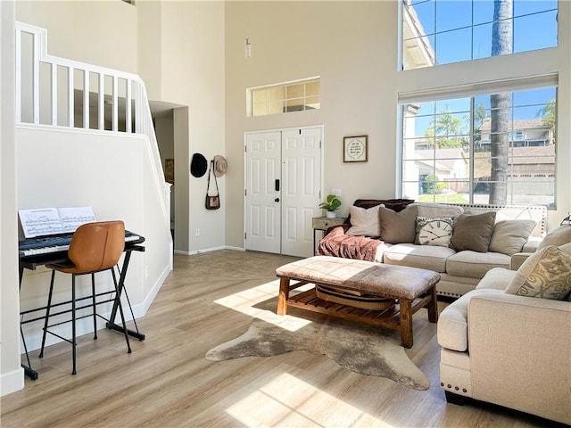 795 Donatello Dr, Corona, CA 92882 - living area featuring a high ceiling and wood finished floors