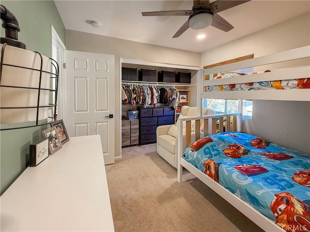 795 Donatello Dr, Corona, CA 92882 - carpeted bedroom featuring ceiling fan, a closet, and recessed lighting