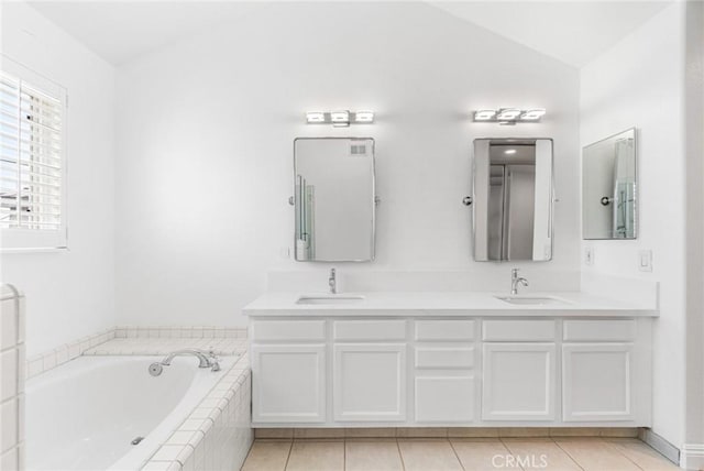 24545 Santa Clara Ave, Dana Point, CA 92629 - full bath featuring double vanity, a garden tub, and tile patterned flooring