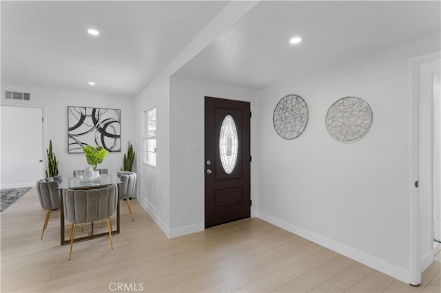 17121 Simonds St, Granada Hills, CA 91344 - foyer entrance with baseboards, light wood-style flooring, and recessed lighting