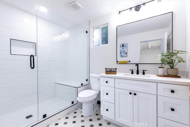 12009 Dresden Pl, Granada Hills, CA 91344 - bathroom with toilet, a shower stall, and vanity