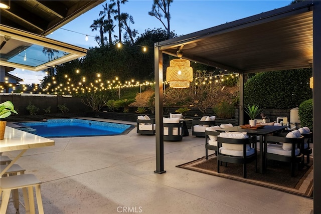 19851 Malaga Ln, Yorba Linda, CA 92886 - view of pool featuring a patio area, a fenced backyard, outdoor dining space, and outdoor lounge area
