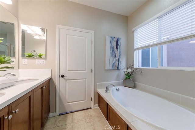 1123 Klose Ln, Fullerton, CA 92833 - full bath with double vanity, a garden tub, and tile patterned flooring