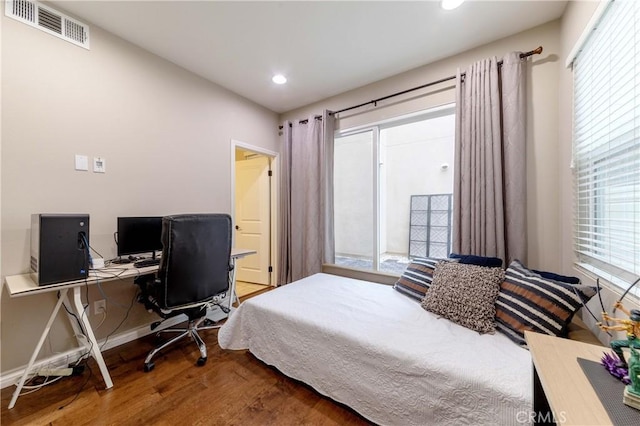 1123 Klose Ln, Fullerton, CA 92833 - bedroom featuring wood finished floors, recessed lighting, an office area, baseboards, and access to outside