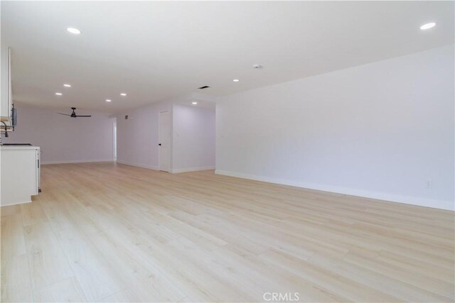 25411 Cottage Ave, Loma Linda, CA 92354 - unfurnished living room with recessed lighting, light wood-style flooring, and ceiling fan