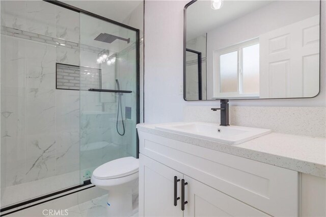 25411 Cottage Ave, Loma Linda, CA 92354 - bathroom with marble finish floors, vanity, and a marble finish shower