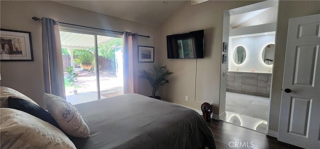 1447 Genoa Ln, San Jacinto, CA 92583 - bedroom with lofted ceiling, wood finished floors, and ensuite bath