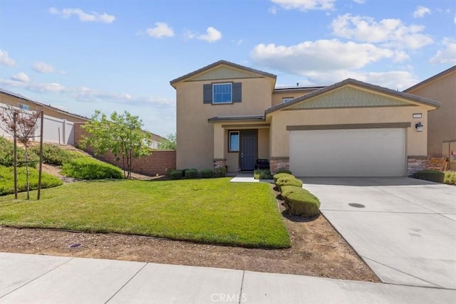 1023 Barberry Ln, Calimesa, CA 92320 - view of front of house with stucco siding, a garage, concrete driveway, and stone siding