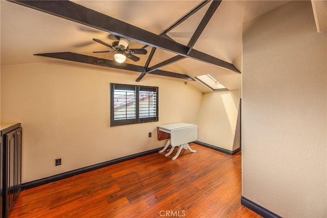 27470 Lakeview Dr, Helendale, CA 92342 - bonus room featuring wood finished floors, baseboards, ceiling fan, and a skylight