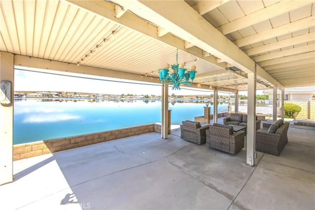 27470 Lakeview Dr, Helendale, CA 92342 - view of patio featuring a water view and an outdoor hangout area