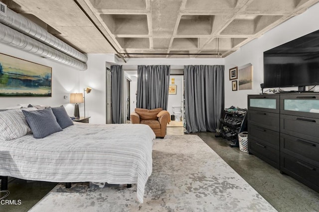 35 N Raymond Ave Unit 210, Pasadena, CA 91103 - bedroom with coffered ceiling and concrete floors