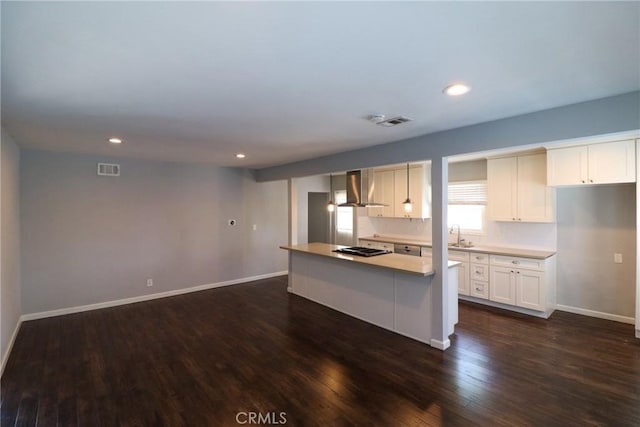 425 E Wilson Ave, Orange, CA 92867 - kitchen featuring wall chimney range hood, dark wood-style floors, gas cooktop, baseboards, and recessed lighting