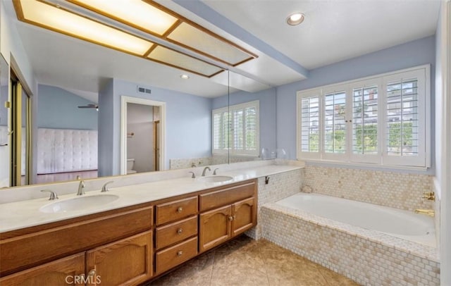 2938 Calle Gaucho, San Clemente, CA 92673 - bathroom featuring a garden tub, double vanity, tile patterned flooring, and recessed lighting