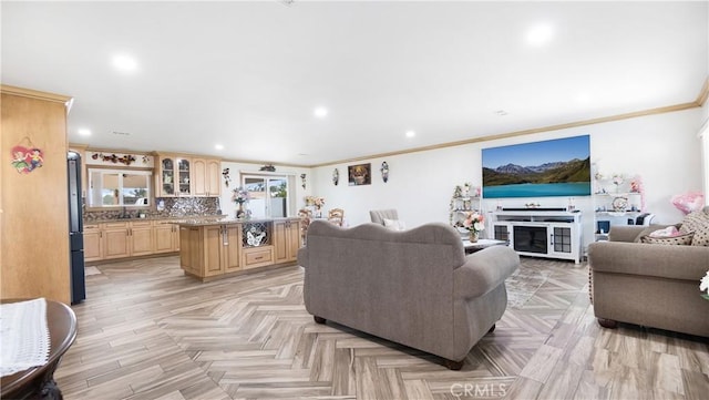 9828 Carob Ave, Fontana, CA 92335 - living area with ornamental molding and recessed lighting