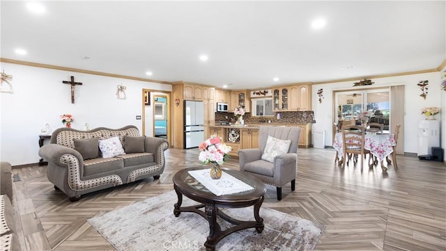 9828 Carob Ave, Fontana, CA 92335 - living room with crown molding and recessed lighting