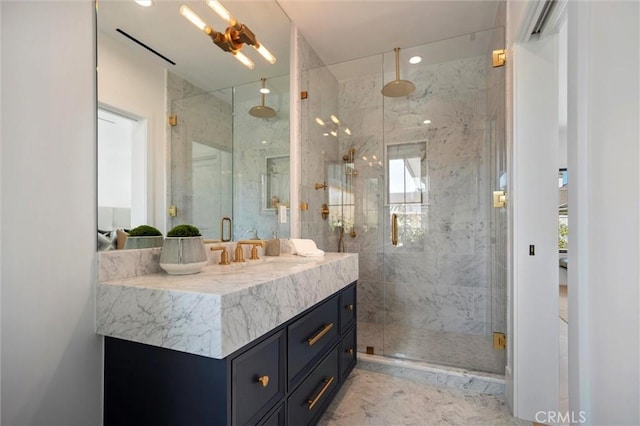 9363 Dinsdale St, Downey, CA 90240 - full bath featuring a marble finish shower, vanity, and marble finish flooring