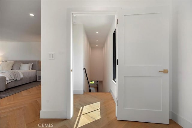 9363 Dinsdale St, Downey, CA 90240 - hallway with an upstairs landing, baseboards, and recessed lighting