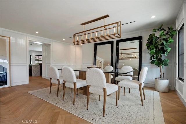 9363 Dinsdale St, Downey, CA 90240 - dining room featuring a decorative wall, a chandelier, and recessed lighting