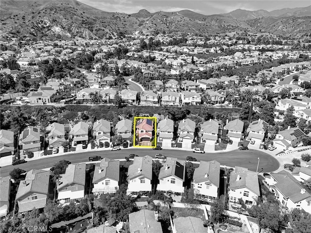 55 Fairfield, Lake Forest, CA 92610 - aerial view of residential area with a mountainous background and property parcel outlined