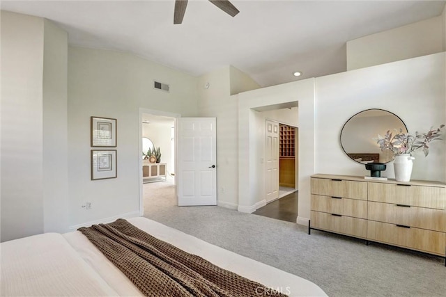 55 Fairfield, Lake Forest, CA 92610 - bedroom with carpet flooring, vaulted ceiling, ceiling fan, and recessed lighting