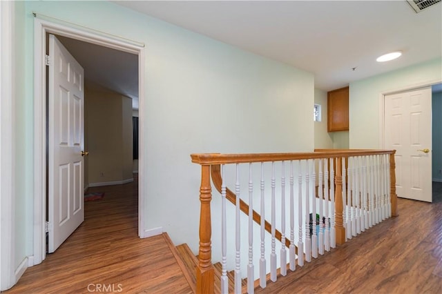 530 Diamond St Unit C, Monrovia, CA 91016 - hallway with an upstairs landing, wood finished floors, and baseboards