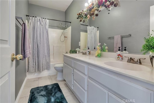 11244 Sega Ln, Fontana, CA 92337 - bathroom with tile patterned floors, shower / tub combo, and double vanity