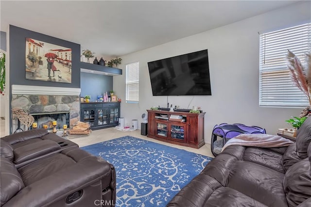 11244 Sega Ln, Fontana, CA 92337 - tiled living room featuring a fireplace