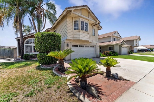 13519 Fremont St, Fontana, CA 92336 - traditional-style home featuring driveway, a garage, a front yard, and stucco siding
