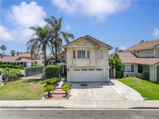 13519 Fremont St, Fontana, CA 92336 - traditional-style home with a garage, driveway, a front lawn, and a gate